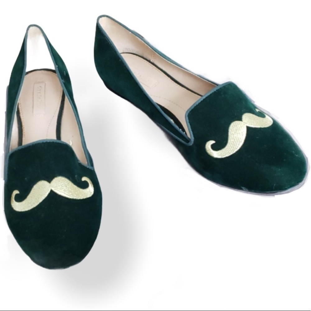 Zara trafaluc green velvet moustache shoes